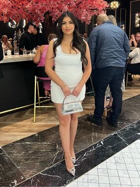 Zara white Square-Neck Mini Dress with Embellished Straps